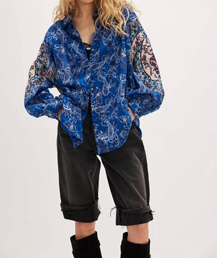 rose bud blouse in cerulean blue