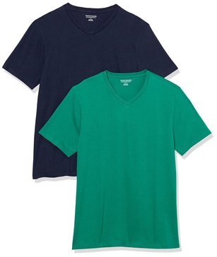 Amazon Essentials Men's T-Shirt Slim-Fit Short-Sleeve V-Neck, Pack of 2
