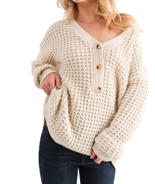 best of my heart henley sweater in beige