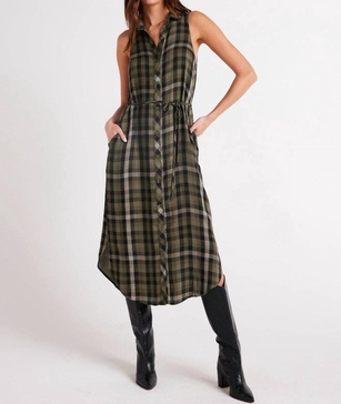 plaid midi dress in olive