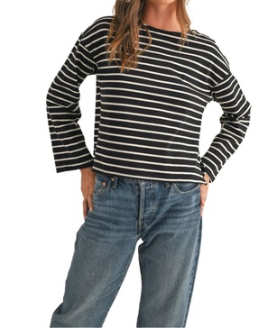 striped long sleeve top in black/white