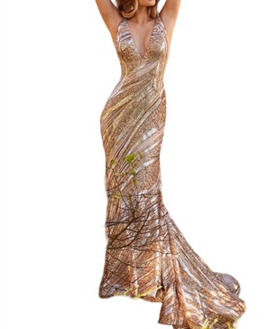 sequin mermaid dress in nude/silver/gold