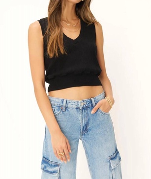 mix up sweater rib vest in black
