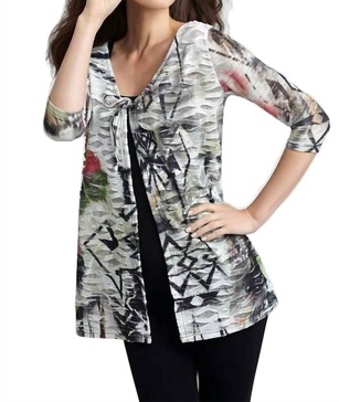 brush strokes long cardigan in black/white