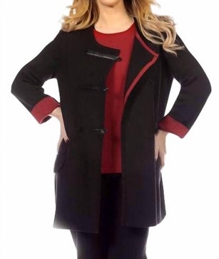 double welt sweater jacket in black/red