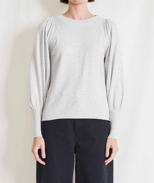 eco dewi puff sleeve crew top in grey