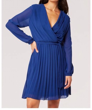 blue chiffon wrap dress in cobalt