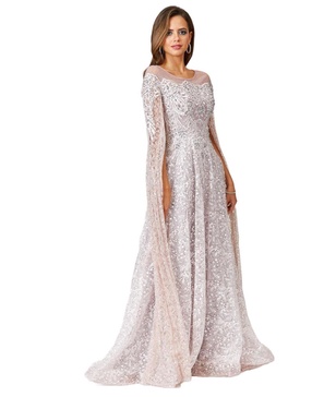Women's Lace Gown with Dramatic Cape Sleeves
