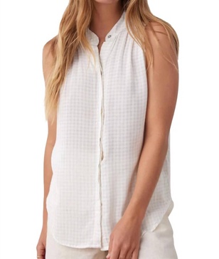sleeveless smocked button down top in light sand