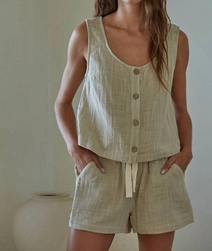 woven cotton button down tank in oat