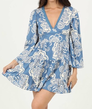 vneck flare dress in blue