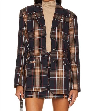 frida plaid jacket in navy plaid