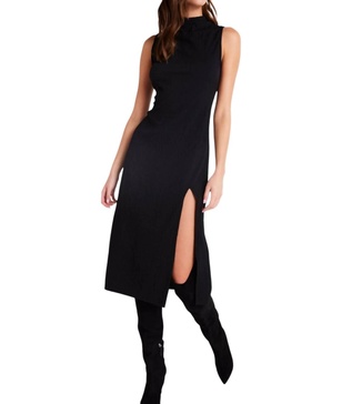 mock neck midi dress in black