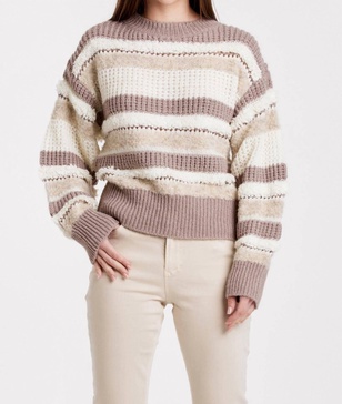 georgina drop shoulder mixed fuzzy stripe sweater in ash violet stripes