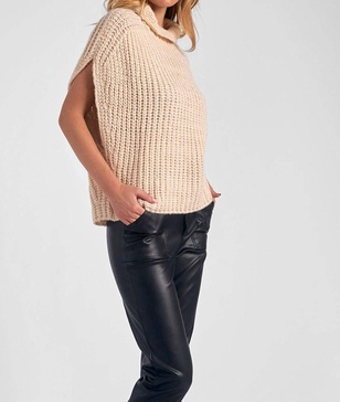 turtleneck short sleeve sweater in tan
