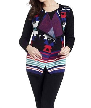 southwest draped cardigan in black multi