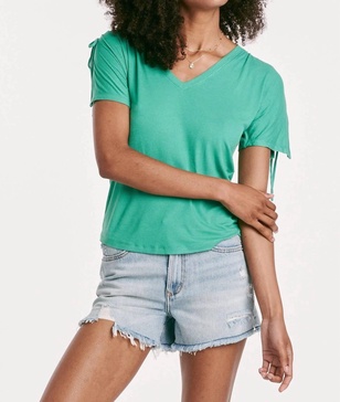 minnie shirred short shoulder top in garden green