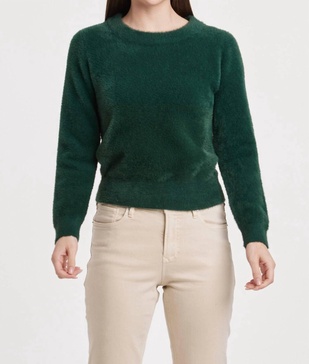 effy fuzzy long sleeve crew neck sweater clover in green
