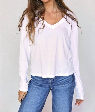 jimi long sleeve v-neck tee in white