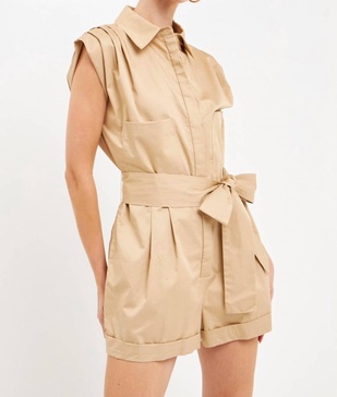 raquelle collared jumpsuit in khaki
