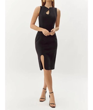 kayla wave cut sheath dress in black