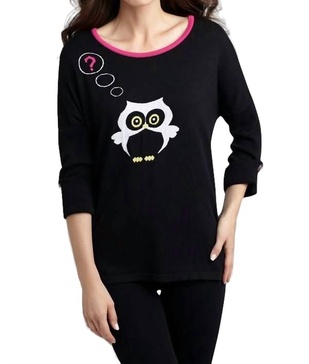 owl graphic sweater in black multi
