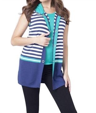 striped hooded vest in white/navy