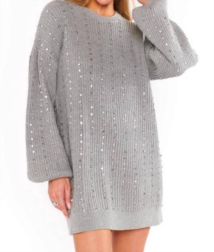 social sweater dress in silver sequins knit