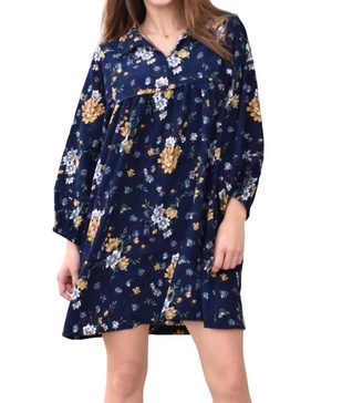 floral corduroy dress in navy