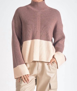 vivianne color block mock neck in plum gray
