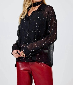 starry eyes blouse with neck tie in black gold