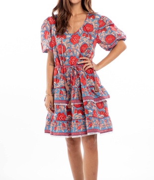 belinda dress in blue/red flowers