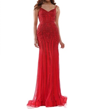 rhinestone prom dress in red