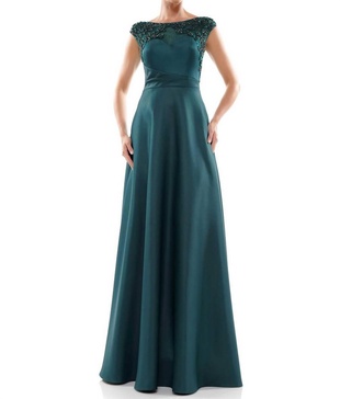 satin gown in green