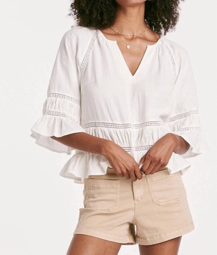 sybil lace trim top in white