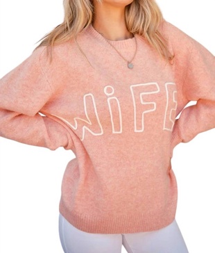 wifey heart embroidered sweater in pink