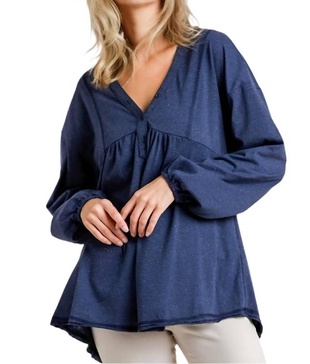 puff sleeve babydoll top in blue