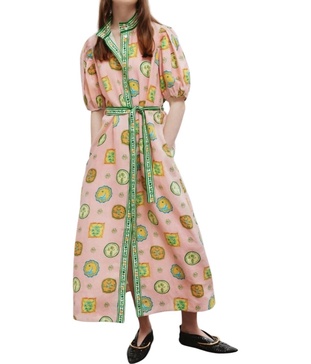 printed porcelain midi dress in pink