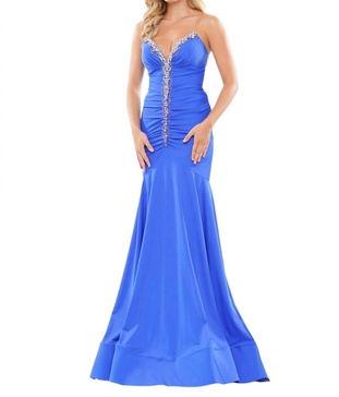 strapless v-neckline floor-length dress in royal