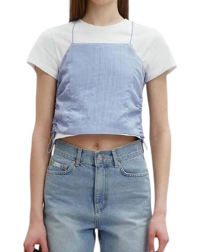 woven string top in light blue