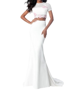 two-piece set crop top in ivory/pink