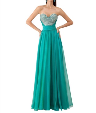 beaded prom dress in teal