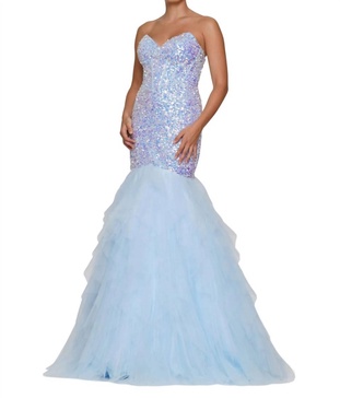 sequin mermaid prom dress in light blue
