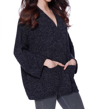 camille short open cardigan w/ pockets in gray multi