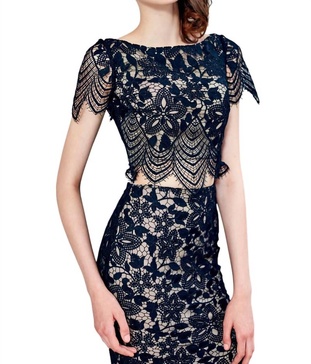 laced prom dress in black/nude