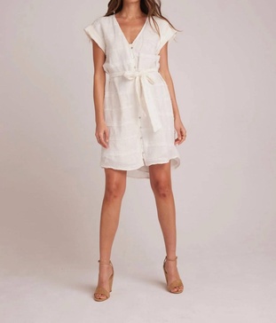 belted cap sleeve dress in white