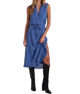 sleeveless pullover midi dress in bright indigo