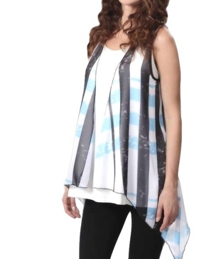 plaid grid waterfall vest in cream/aqua