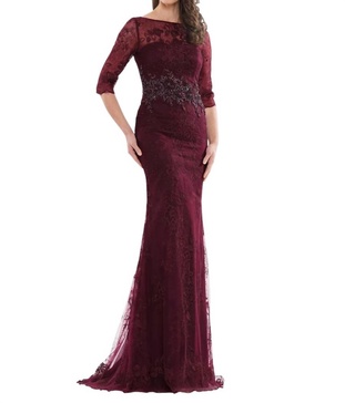 sheer lace mother of bride gown in wine