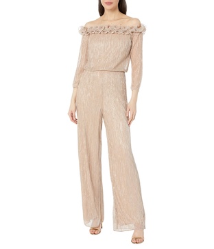 Adrianna Papell Womens Metallic Rosette Jumpsuit